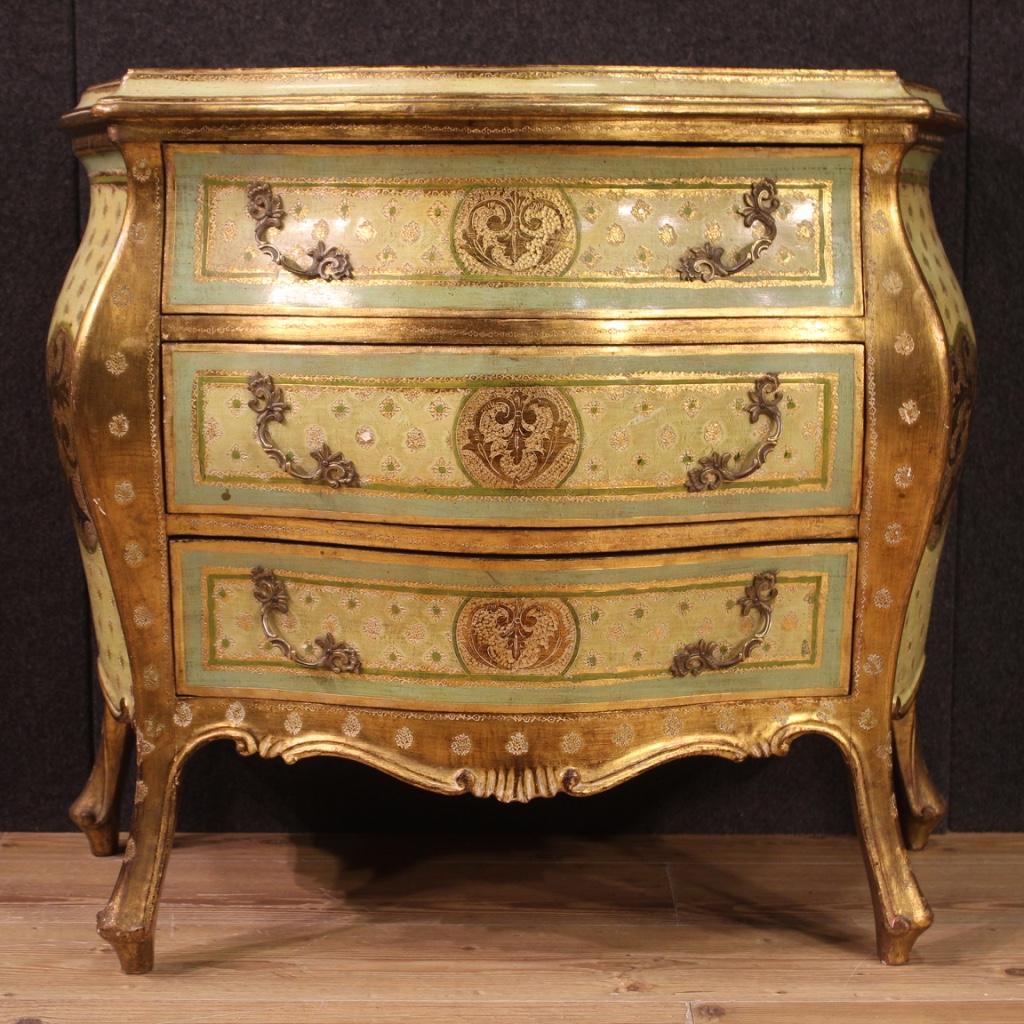 Italian 20th Century Lacquered Painted Gold Wood Tuscan Dresser, 1970 