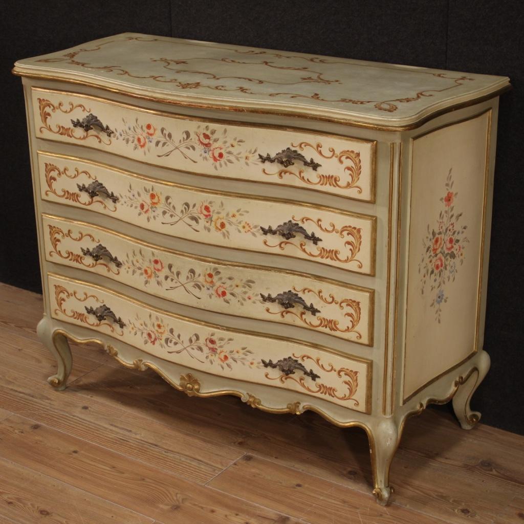 Italian 20th Century Lacquered Painted Gold Wood Venetian Commode, 1970