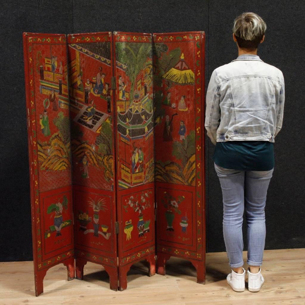 20th Century Lacquered Painted Wood Chinoiserie French Screen, 1960 8