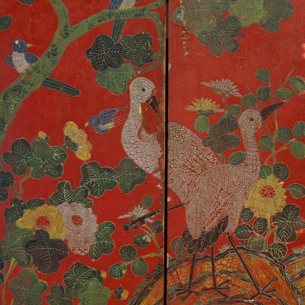 20th Century Lacquered Painted Wood Chinoiserie French Screen, 1960 In Fair Condition In Vicoforte, Piedmont