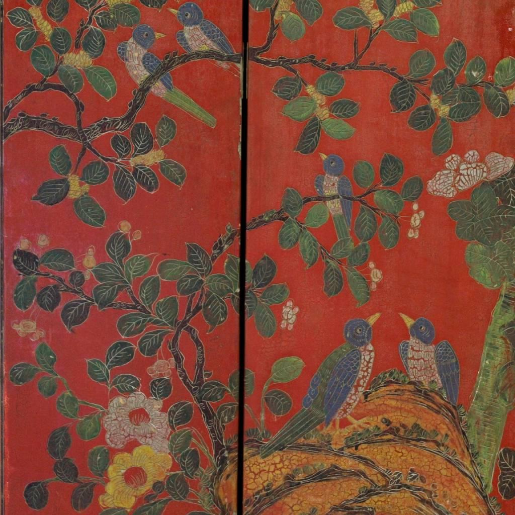 Plaster 20th Century Lacquered Painted Wood Chinoiserie French Screen, 1960