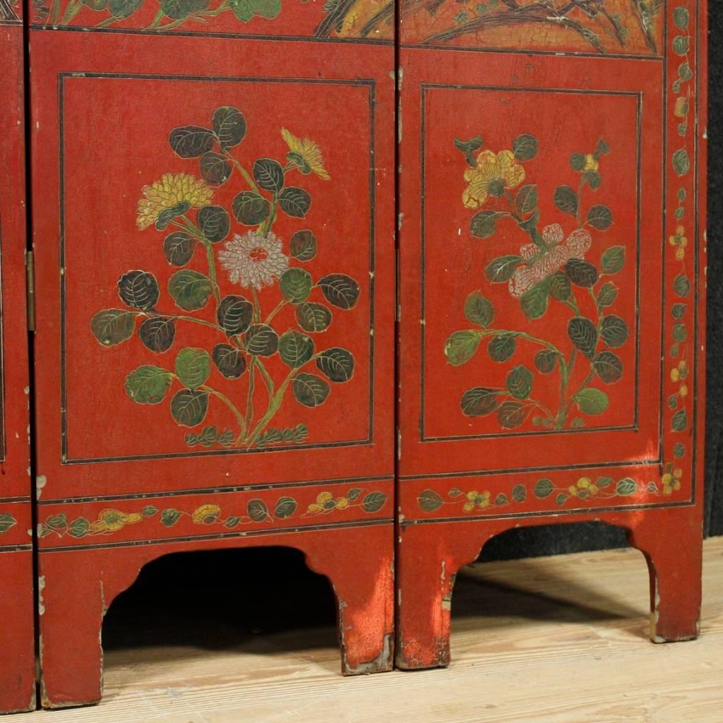 20th Century Lacquered Painted Wood Chinoiserie French Screen, 1960 1