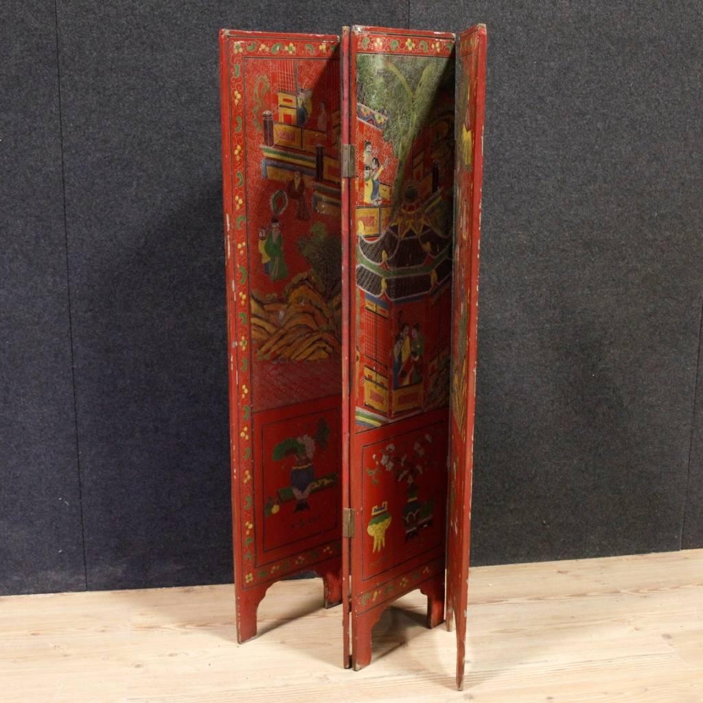 20th Century Lacquered Painted Wood Chinoiserie French Screen, 1960 2