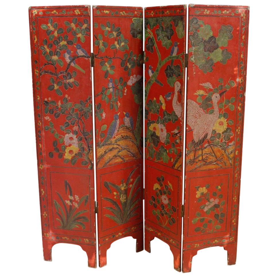 20th Century Lacquered Painted Wood Chinoiserie French Screen, 1960