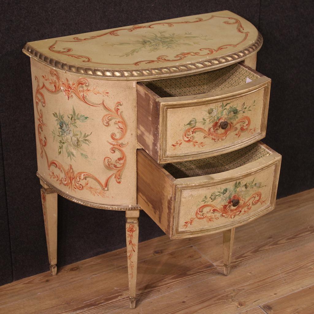 20th Century Lacquered Painted Wood Italian Half Moon Louis XVI Style Commode 7