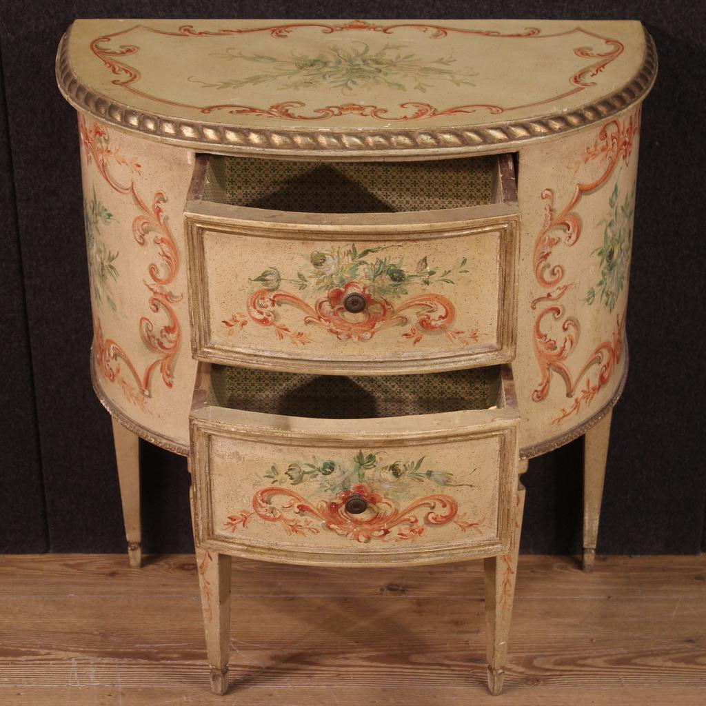 20th Century Lacquered Painted Wood Italian Half Moon Louis XVI Style Commode 8