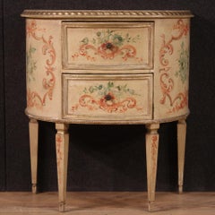 20th Century Lacquered Painted Wood Italian Half Moon Louis XVI Style Commode