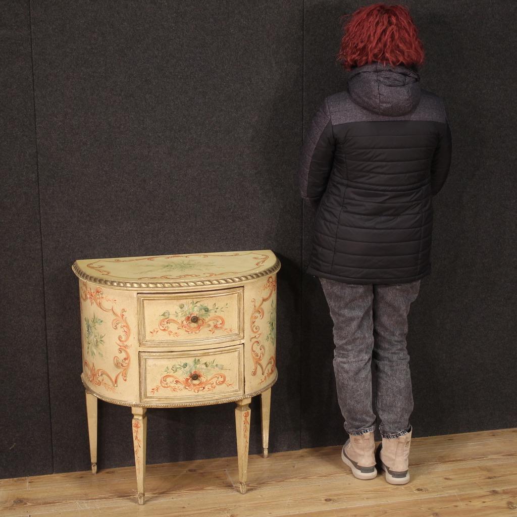 20th Century Lacquered Painted Wood Italian Half Moon Louis XVI Style Commode In Good Condition In Vicoforte, Piedmont