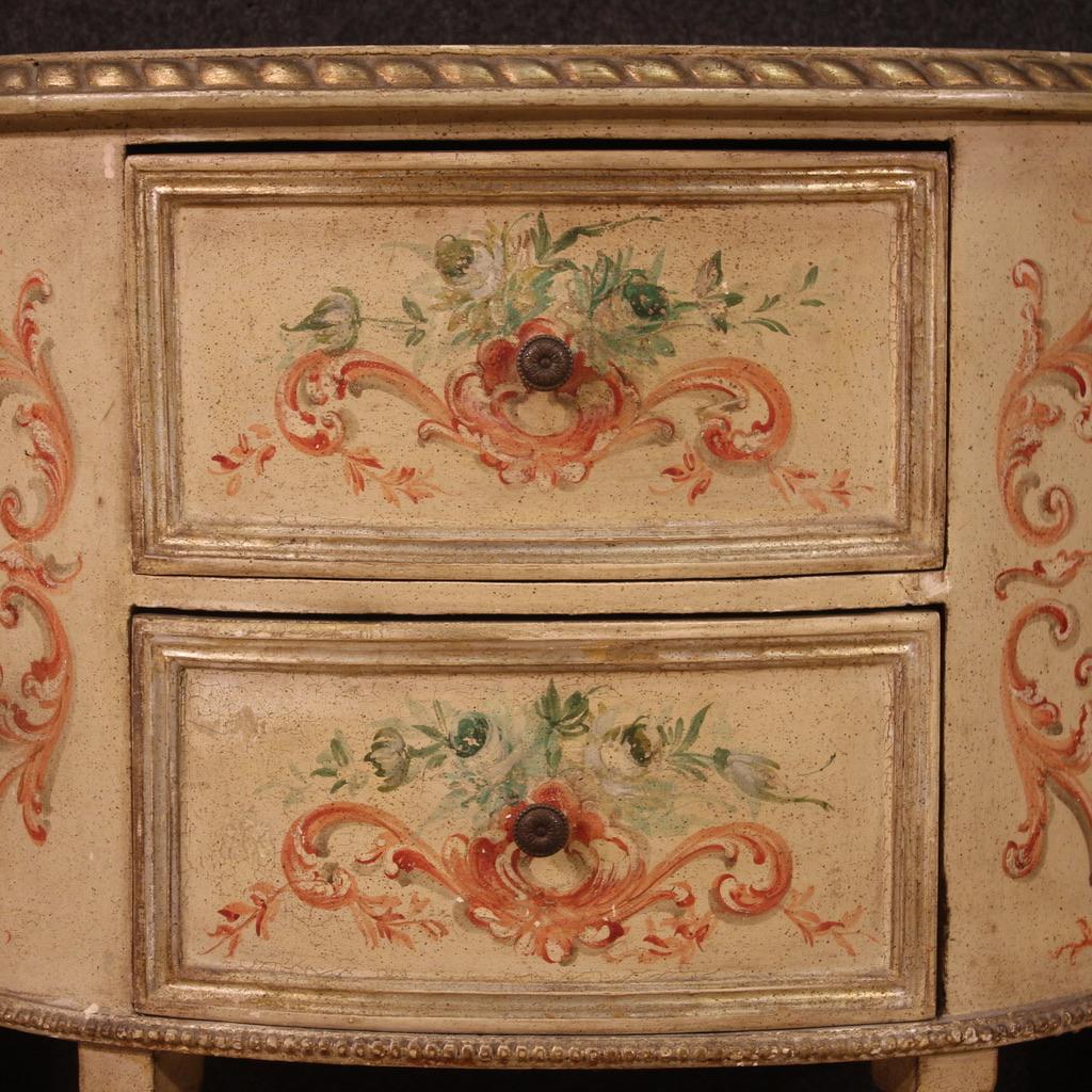 20th Century Lacquered Painted Wood Italian Half Moon Louis XVI Style Commode 1