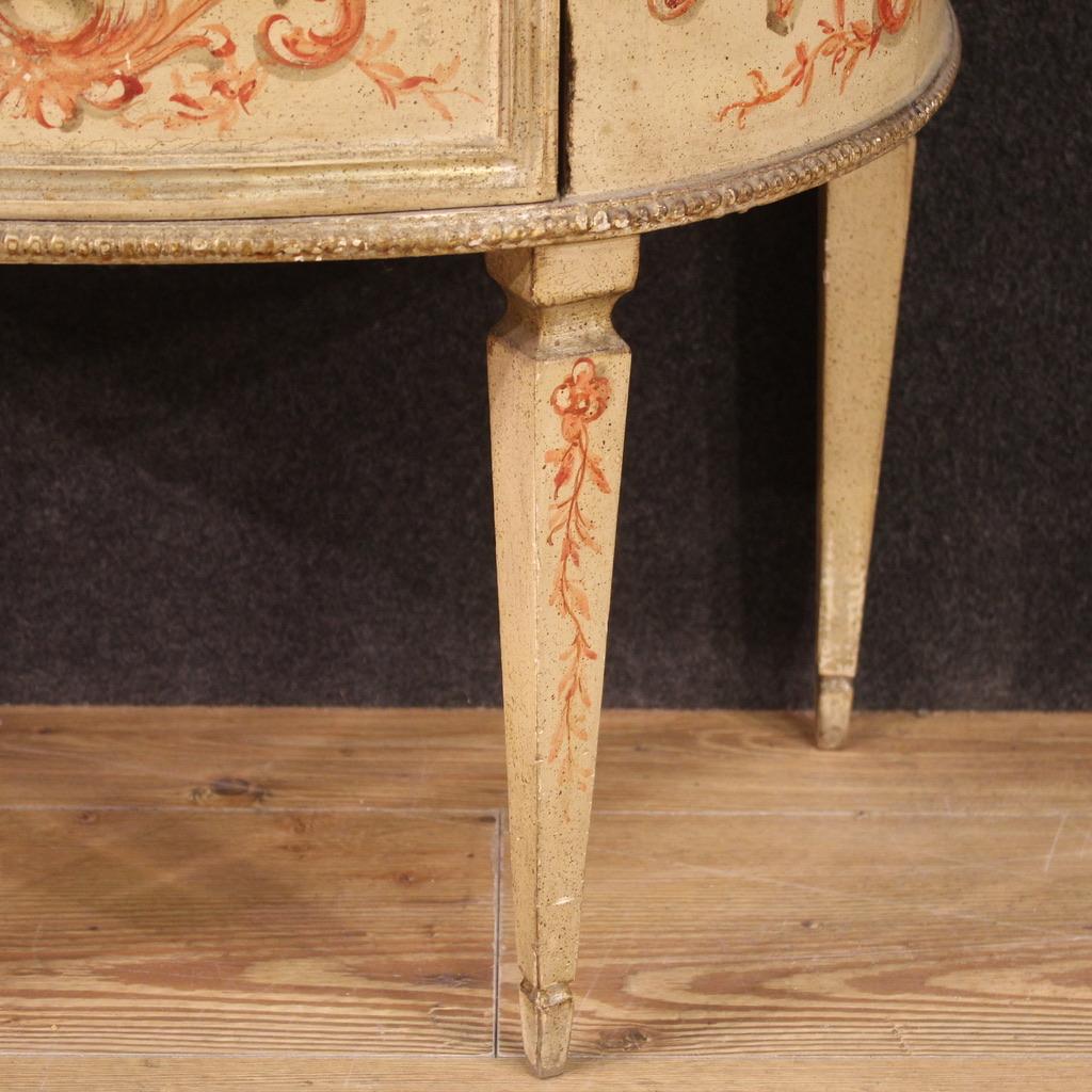 20th Century Lacquered Painted Wood Italian Half Moon Louis XVI Style Commode 2