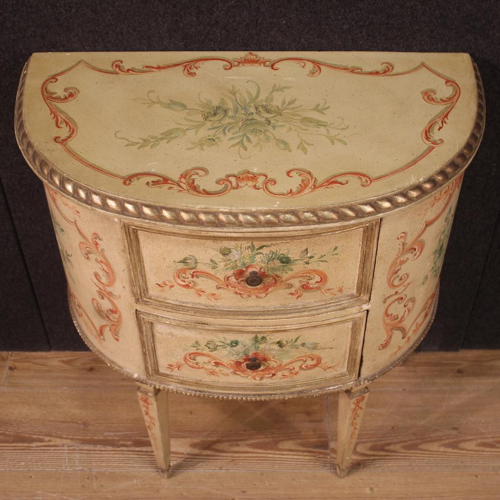 20th Century Lacquered Painted Wood Italian Half Moon Louis XVI Style Commode 3