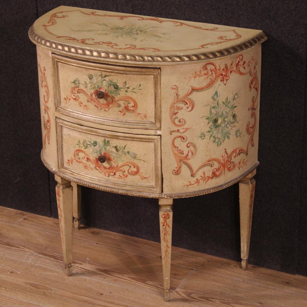 20th Century Lacquered Painted Wood Italian Half Moon Louis XVI Style Commode 6
