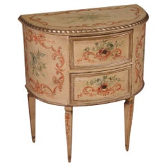 20th Century Lacquered Painted Wood Italian Half Moon Louis XVI Style Commode