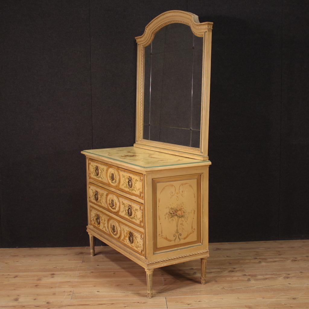 20th Century Lacquered Painted Wood Louis XVI Style Italian Commode with Mirror For Sale 9