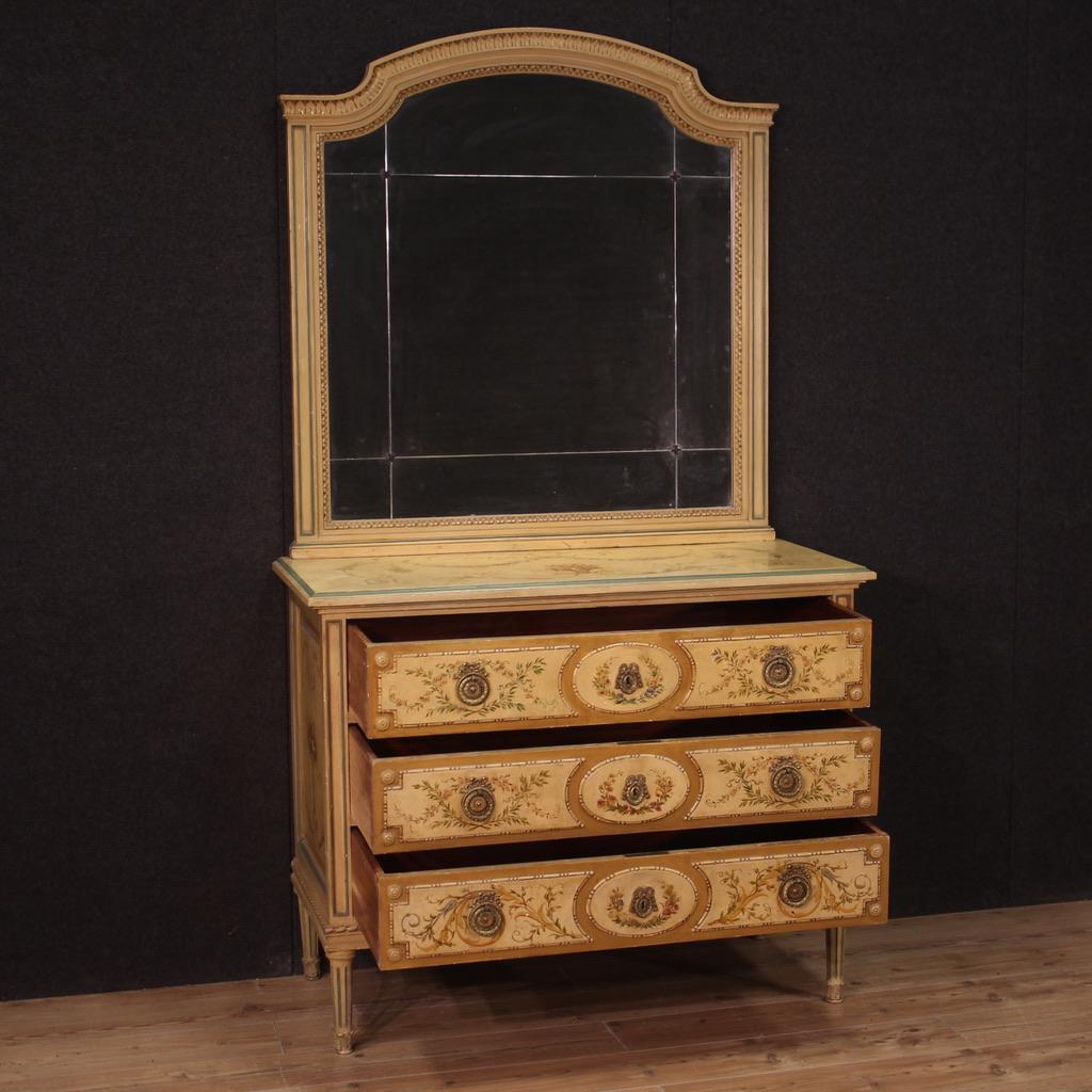 20th Century Lacquered Painted Wood Louis XVI Style Italian Commode with Mirror For Sale 4