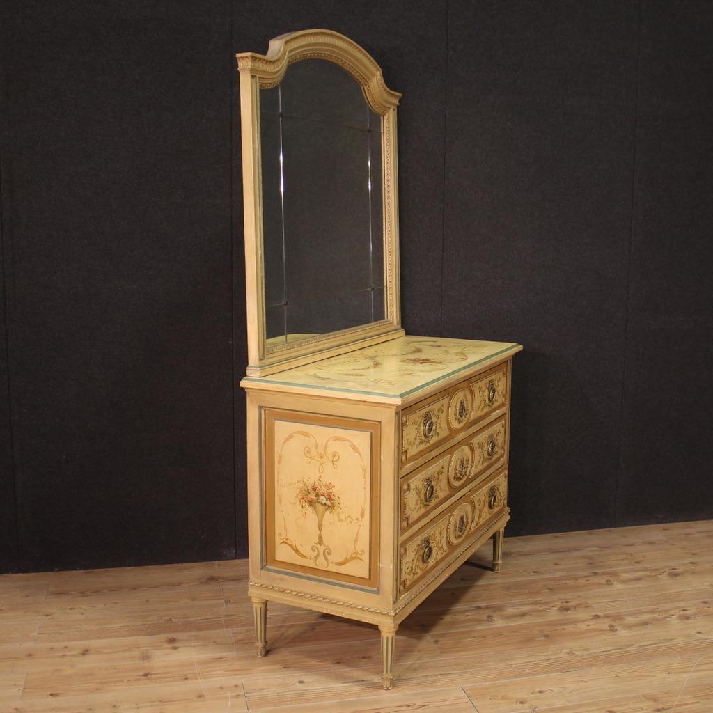 20th Century Lacquered Painted Wood Louis XVI Style Italian Commode with Mirror For Sale 5
