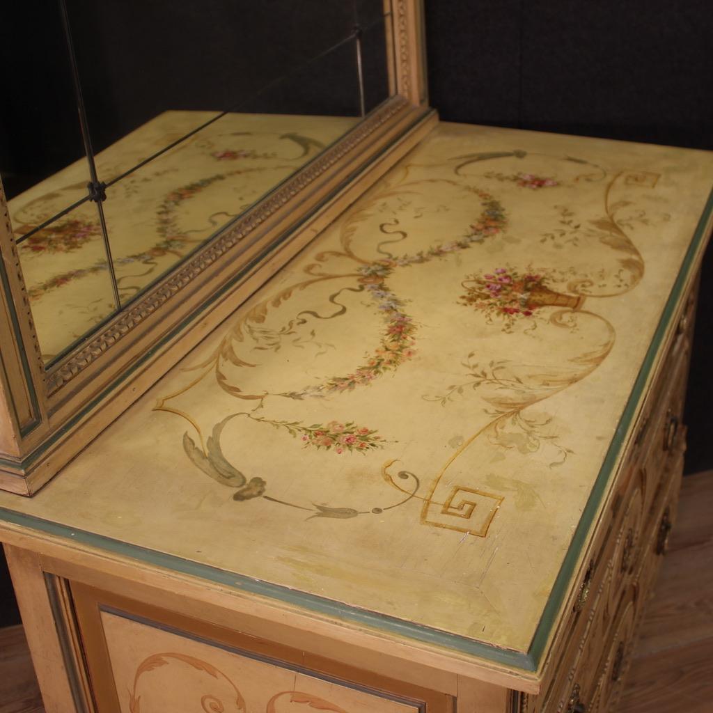 20th Century Lacquered Painted Wood Louis XVI Style Italian Commode with Mirror For Sale 6
