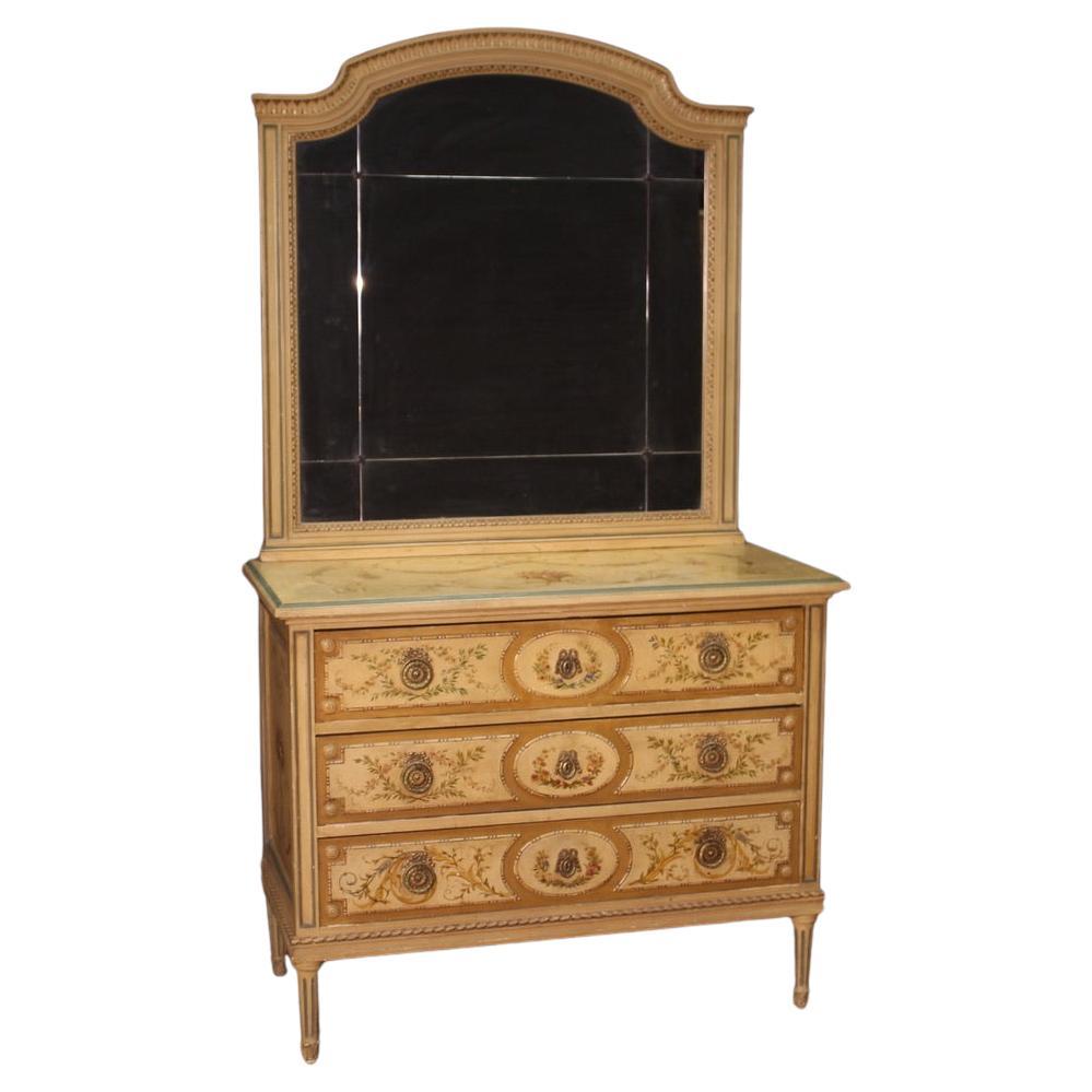 20th Century Lacquered Painted Wood Louis XVI Style Italian Commode with Mirror For Sale