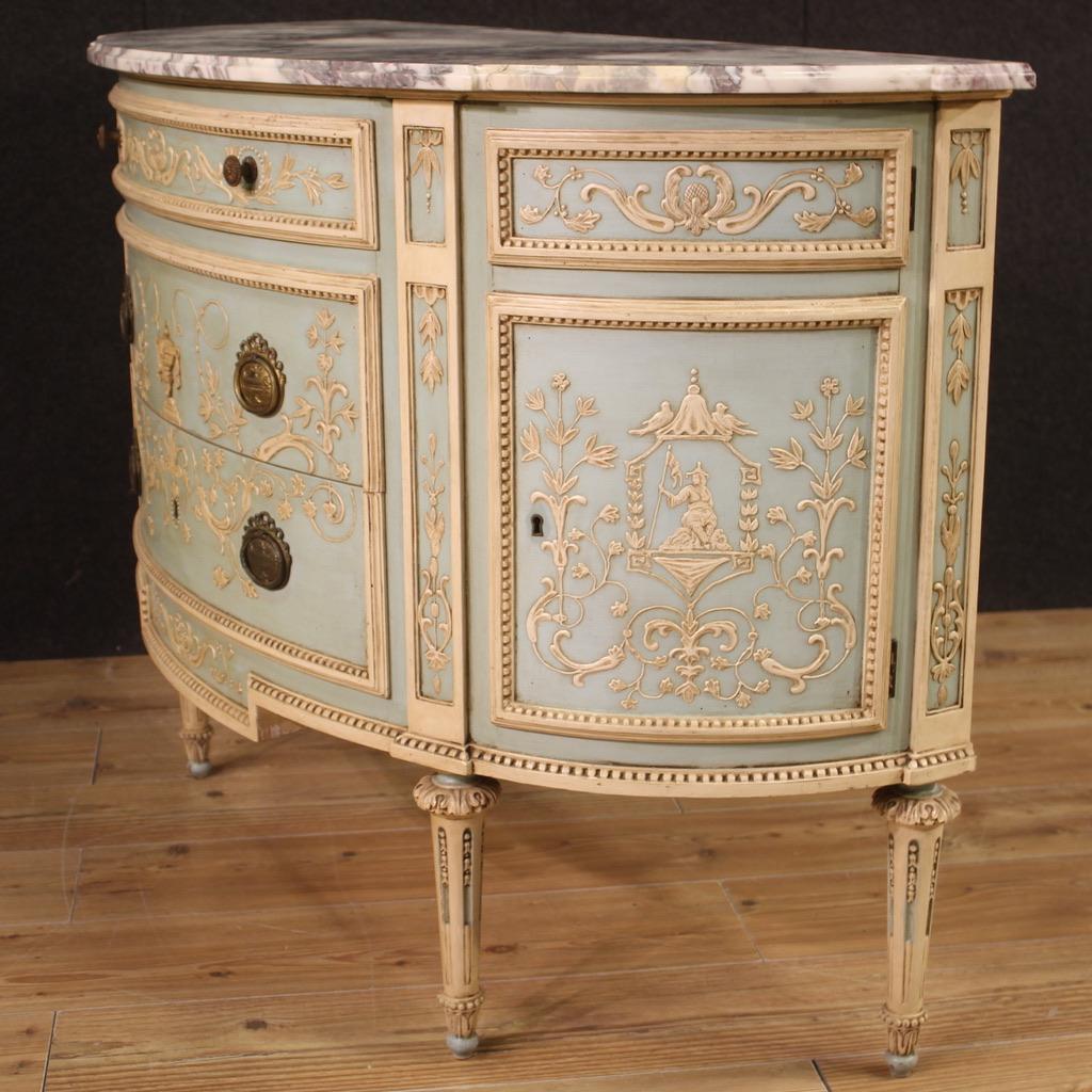 20th Century Lacquered Painted Wood Marble Top Italian Louis XVI Style Commode 8