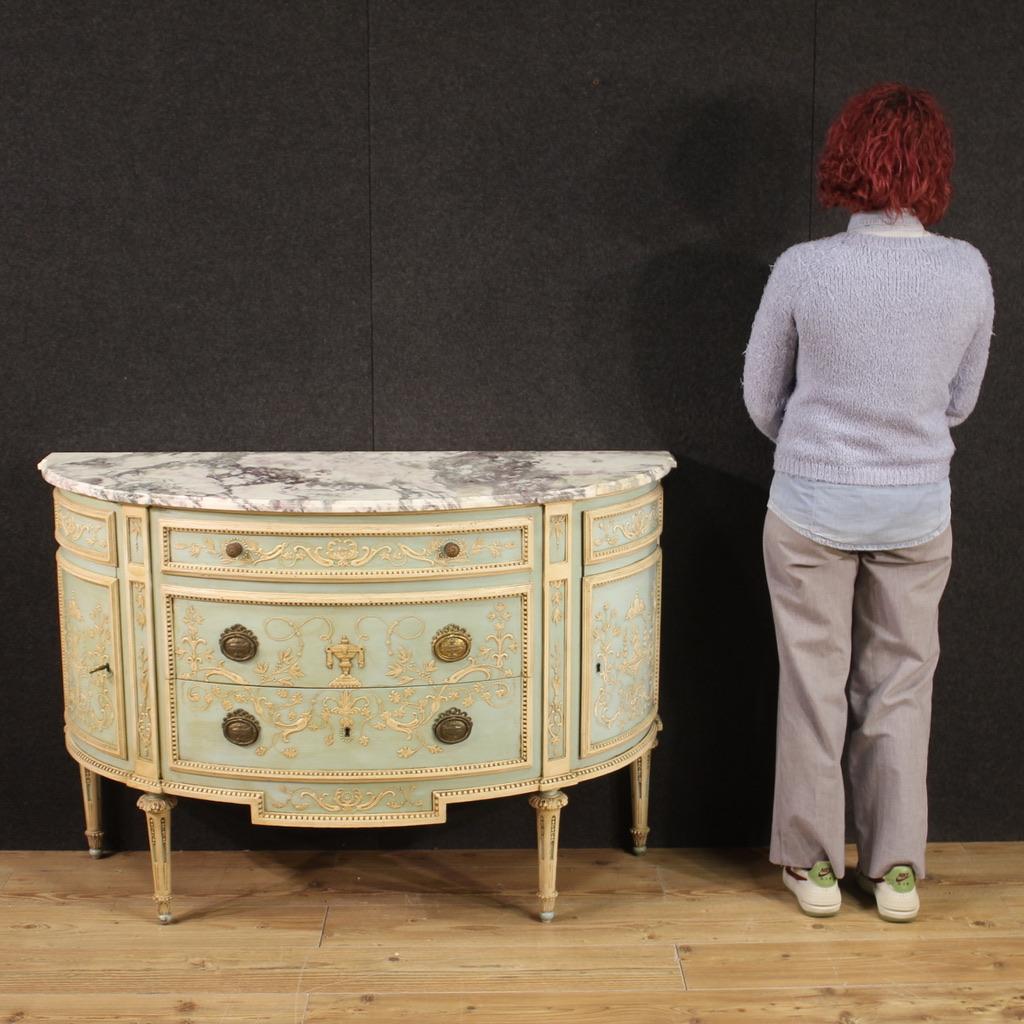 20th Century Lacquered Painted Wood Marble Top Italian Louis XVI Style Commode 1