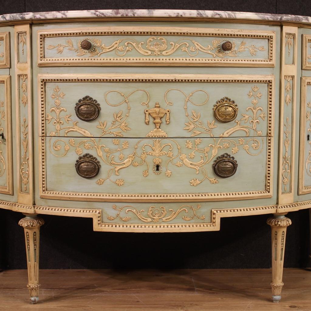 20th Century Lacquered Painted Wood Marble Top Italian Louis XVI Style Commode 2