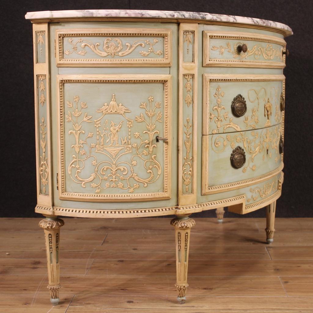 20th Century Lacquered Painted Wood Marble Top Italian Louis XVI Style Commode 4