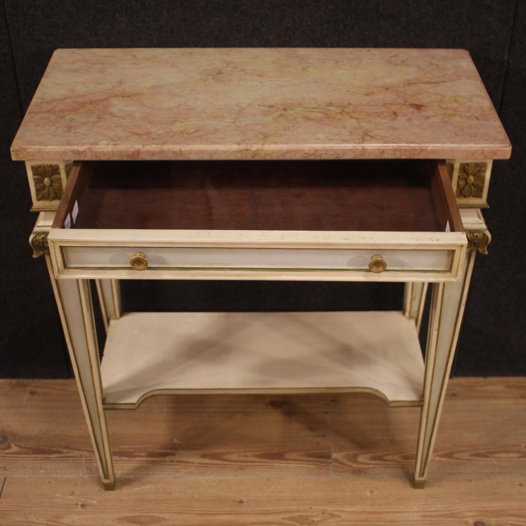 20th Century Lacquered Painted Wood Marble Top Italian Louis XVI Style Console 3