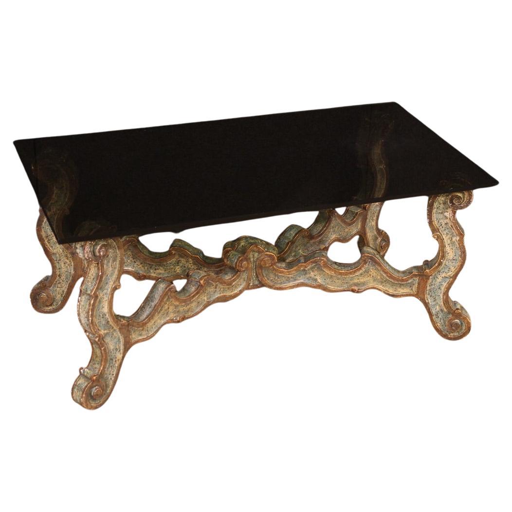 mesa de centro italiana del siglo XX con tapa de madera lacada y cristal, 1960