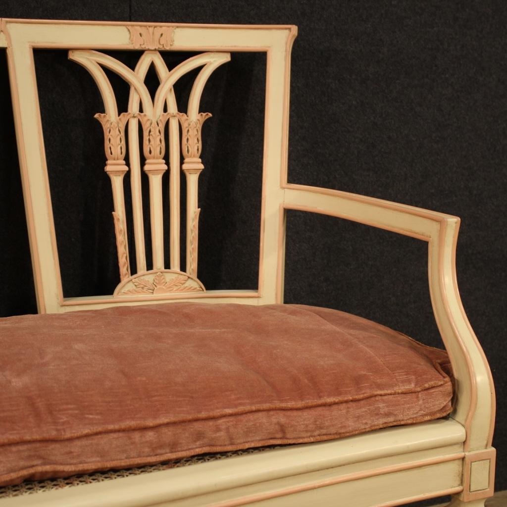 20th Century Lacquered Wood and Vienna Straw Louis XVI Style Italian Sofa, 1950 For Sale 4