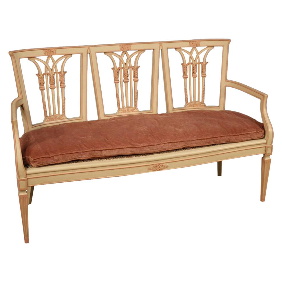 20th Century Lacquered Wood and Vienna Straw Louis XVI Style Italian Sofa, 1950 For Sale