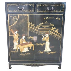 20th Century Lacquered Wood Cabinet with Hand Painted Japanese Decorations