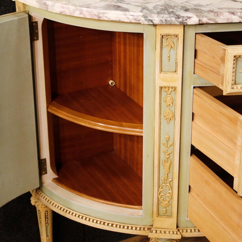 20th Century Lacquered Wood Italian Demilune Louis XVI Style Dresser with Mirror 6