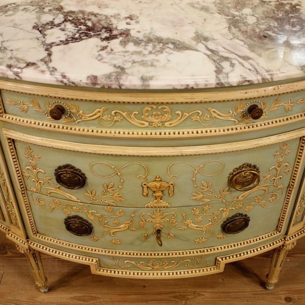 20th Century Lacquered Wood Italian Demilune Louis XVI Style Dresser with Mirror 1