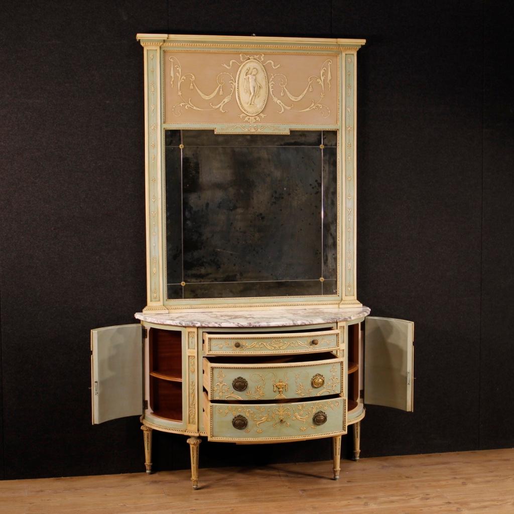 20th Century Lacquered Wood Italian Demilune Louis XVI Style Dresser with Mirror 5
