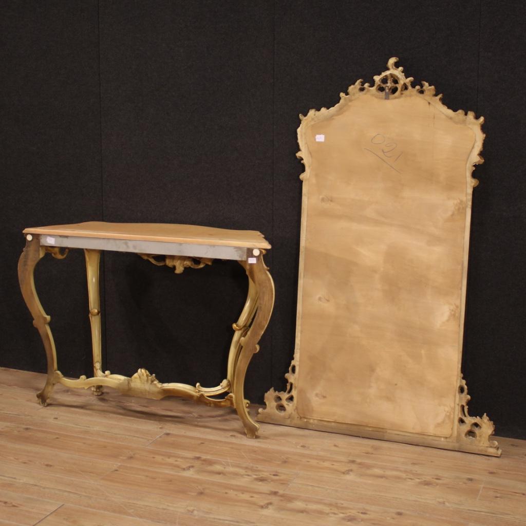 20. Jahrhundert Lackiertes Holz Marmor Italienische Louis XV Stil Konsole mit Spiegel im Angebot 8