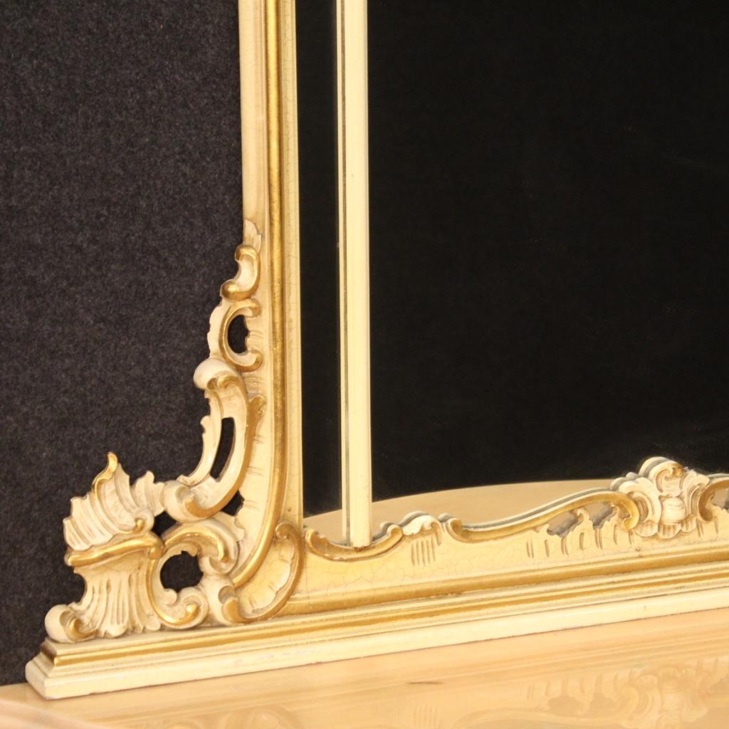 20th Century Lacquered Wood Marble Italian Louis XV Style Console with Mirror For Sale 1