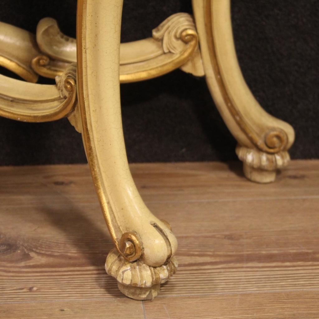 20th Century Lacquered Wood Marble Louis XV Style Italian Console with Mirror For Sale 2