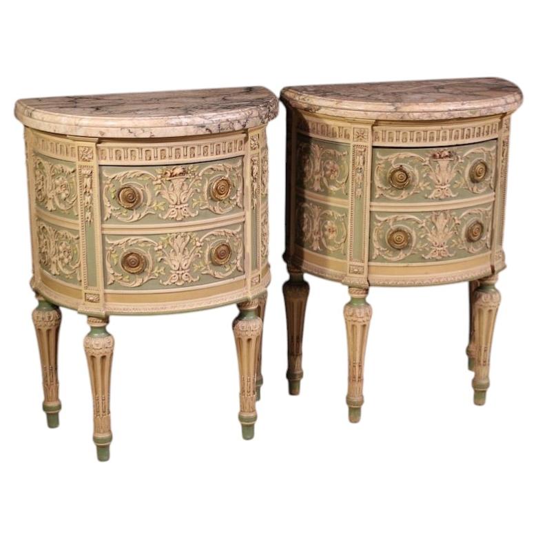 20th Century Lacquered Wood Marble Top Italian Louis XVI Style Night Stands