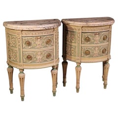 20th-Century Lacquered Wood Nightstands with Marble Tops in the Italian Louis XVI Style