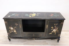 20th Century Lacquered Wood Sideboard with Chinoiserie Soapstone Decorations