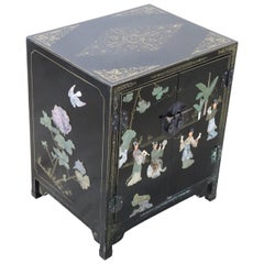 20th Century Lacquered Wood Small Cabinet with Chinoiserie Soapstone Decorations