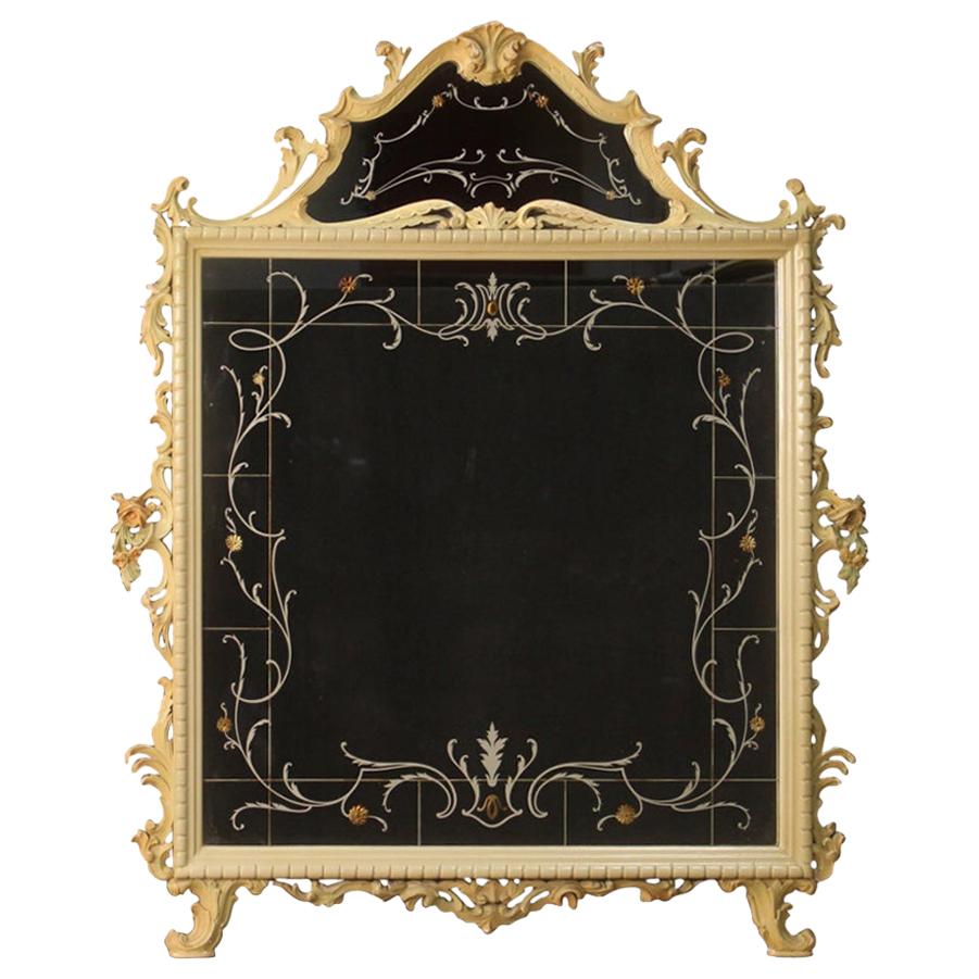 20th Century Lacquered Wood with Floral Decorations Italian Mirror, 1960 For Sale