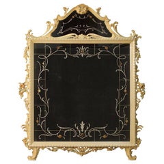 Retro 20th Century Lacquered Wood with Floral Decorations Italian Mirror, 1960