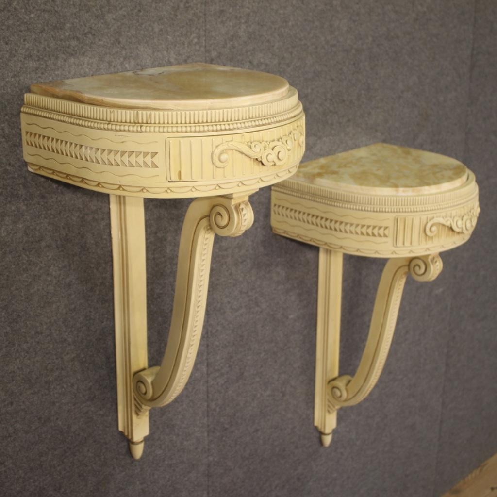 20th Century Lacquered Wood with Marble Italian Pair of Bedside Tables, 1960 1