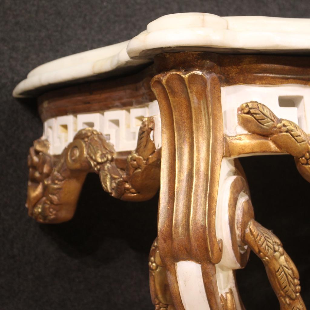 Dorato 20th Century Lacquered Wood With Marble Top French Louis XV Style Console, 1980 in vendita