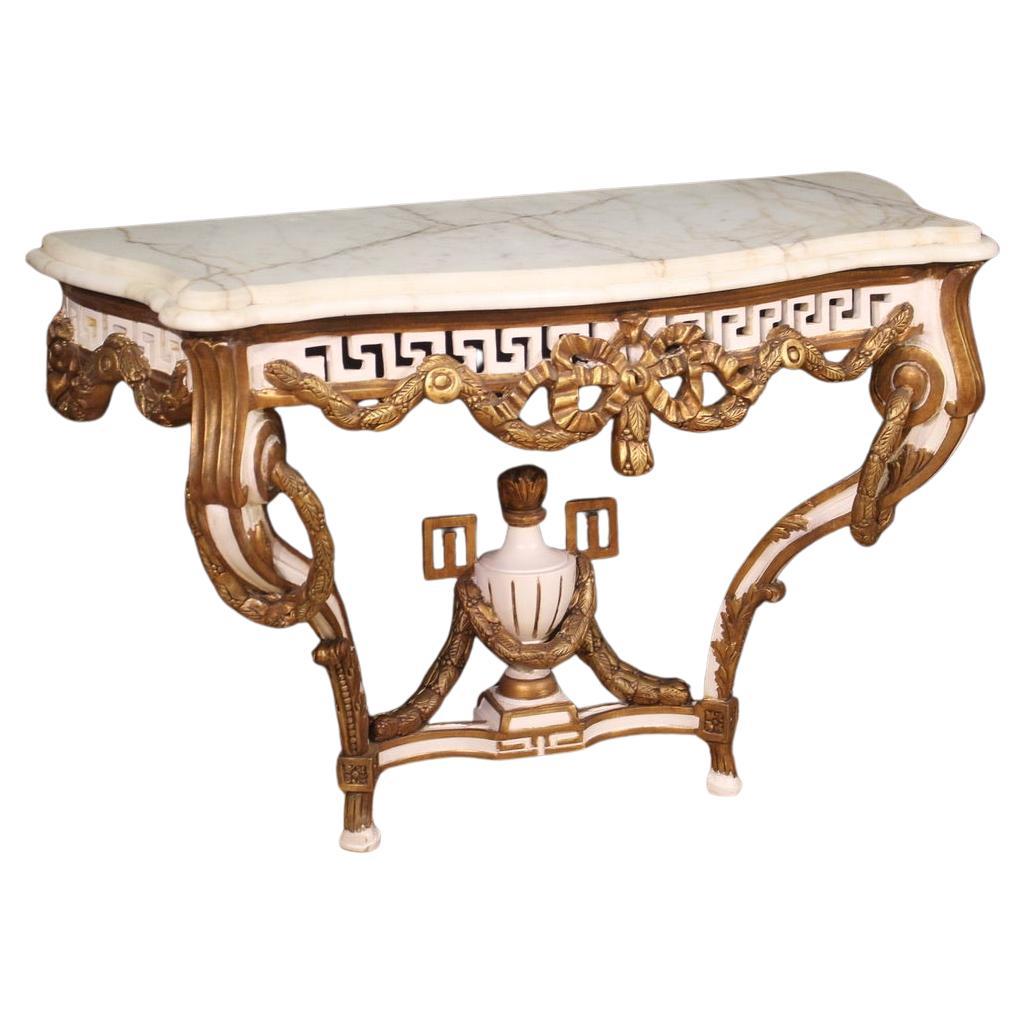 20th Century Lacquered Wood With Marble Top French Louis XV Style Console, 1980s For Sale