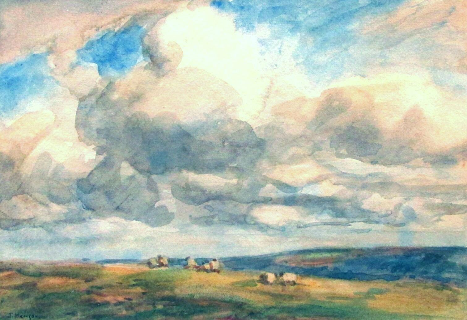 Un acquerello del XIX secolo molto buono che raffigura un paesaggio pastorale con carri di fieno, montato con materiali d'archivio privi di acidi e firmato in basso a sinistra.
Misure: 6,75