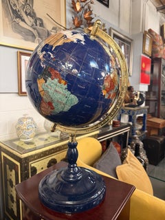 20th Century Lapis Blue Gemstone World Globe with Gilt Meridian Stand