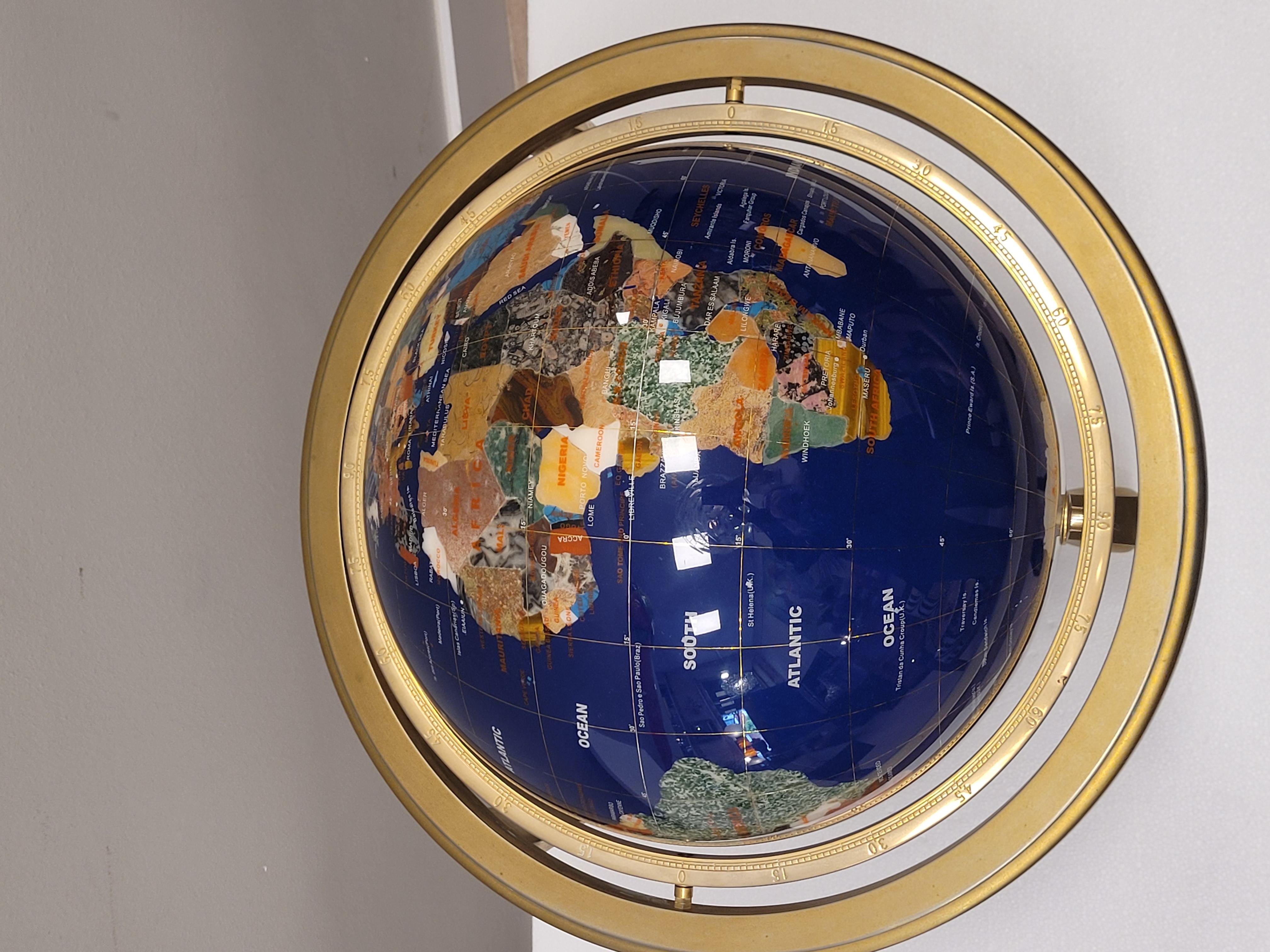 20th Century Lapis Lazuli Earth Globe, Marquetry in Precious Stones 1