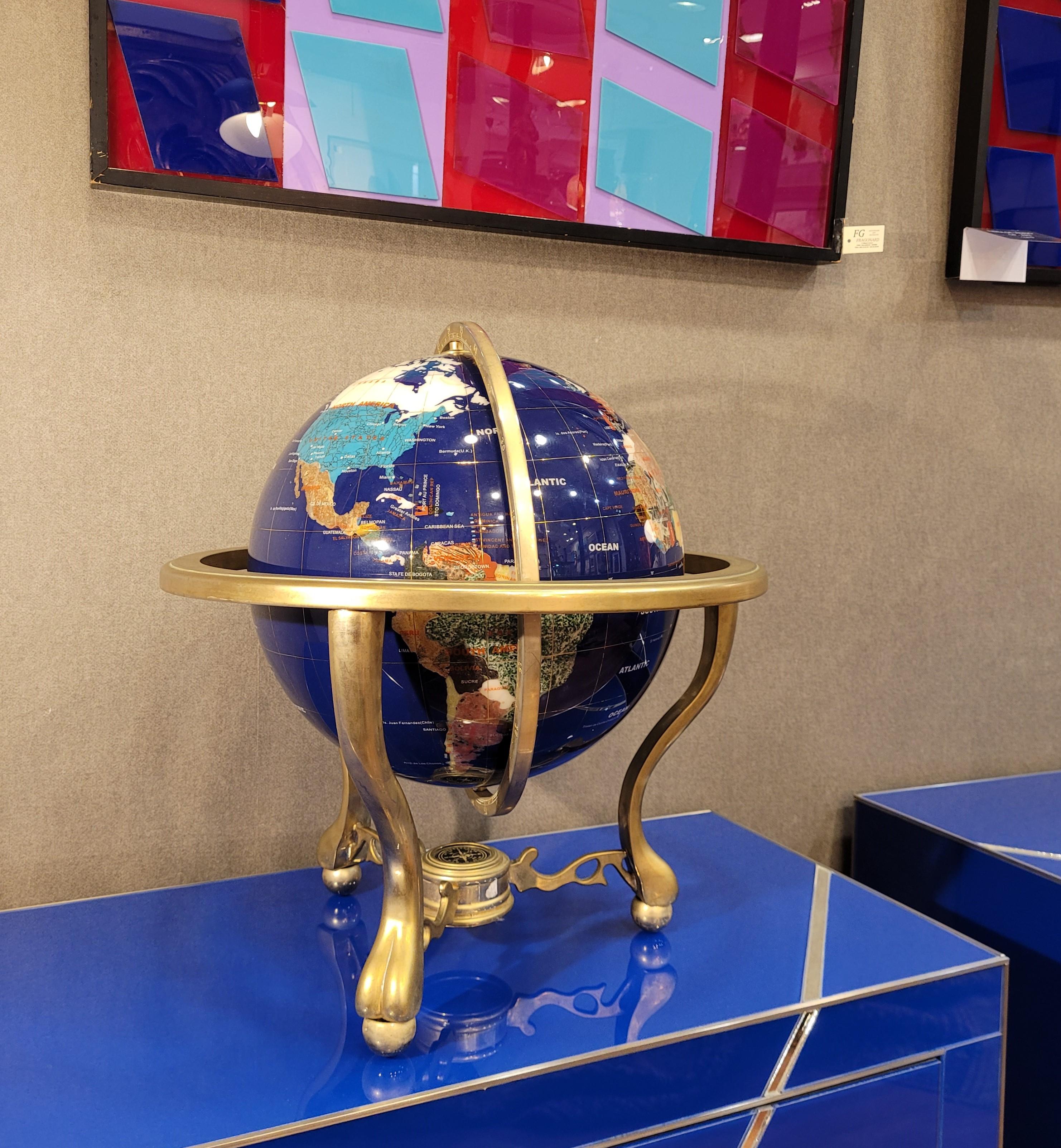 20th Century Lapis Lazuli Earth Globe, Marquetry in Precious Stones 5